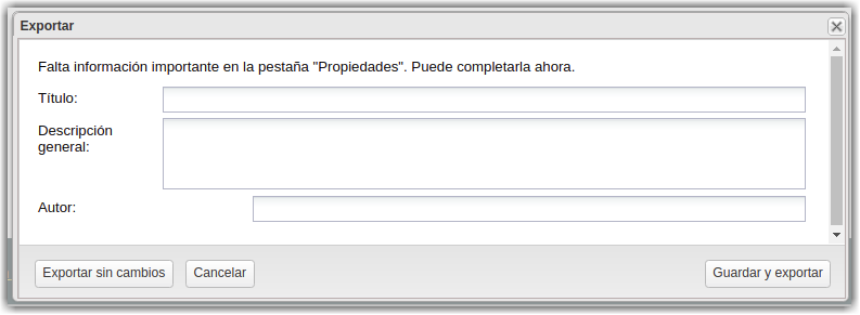 Aviso de ausencia de Metadatos