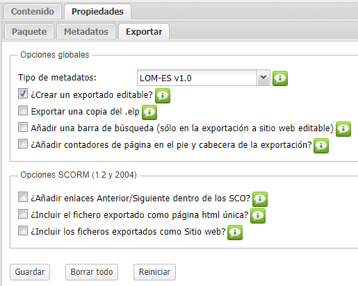 Propiedades exportar Propiedades exportar