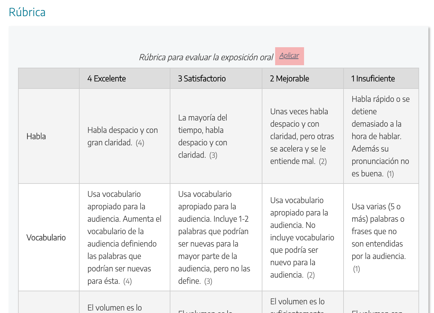 Previsualización de la rúbrica Previsualización de la rúbrica