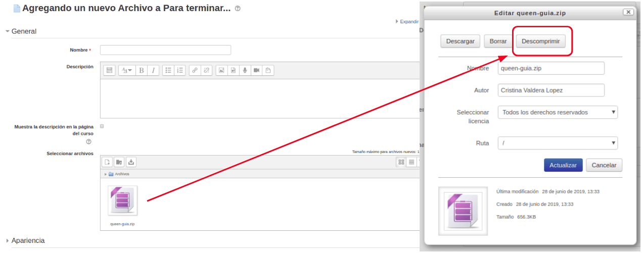 Publicar Sitio web en Moodle: decomprimir archivo